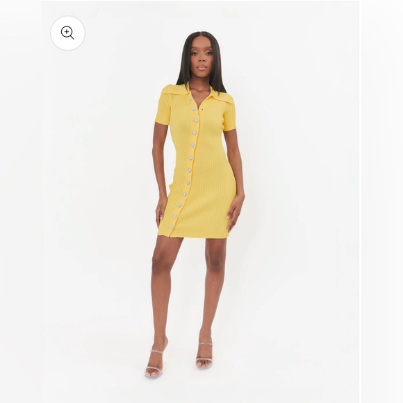 Yellow Ribbed Button-Up Dress - Picture 2 of 4